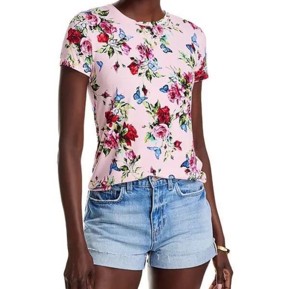 NWT L'AGENCE Pink Floral Short Sleeve Tee - Picture 1 of 1